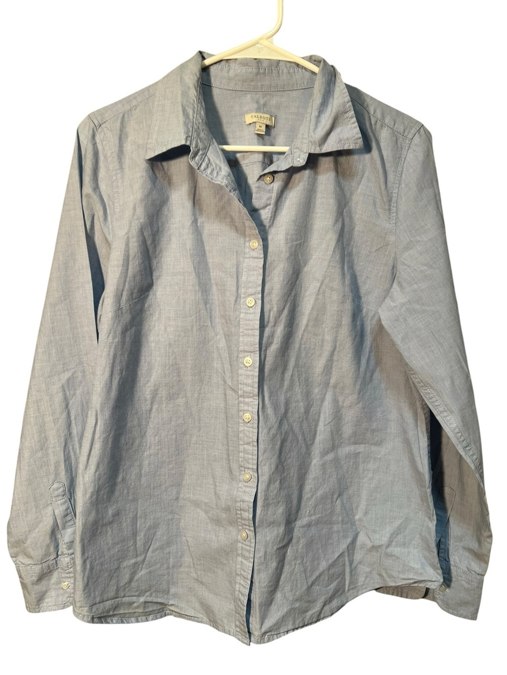 Talbots Women's Size Medium Button Down Dress Shirt Light Blue Chambray Cotton